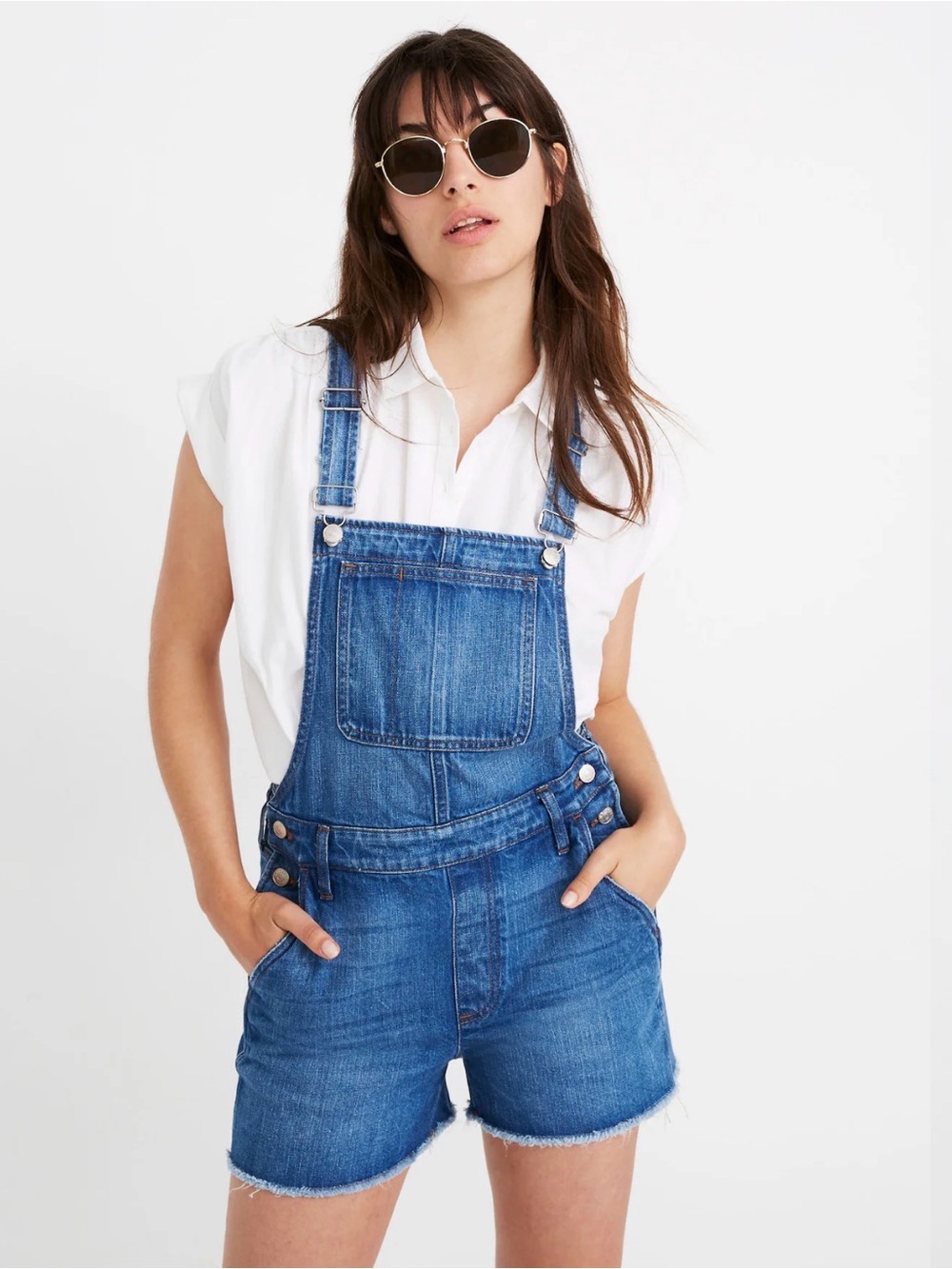 Madewell Blue Denim Short Overalls XS